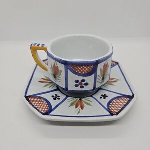 Quimper France hand painted faience espresso cup and saucer Henriot man